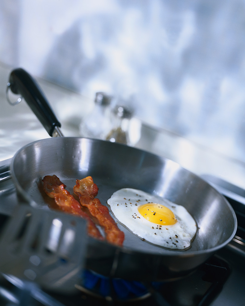 Bacon and Eggs in Frying Pan.